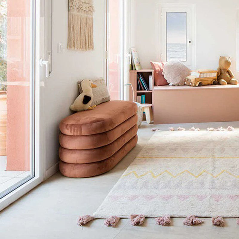 Azteca Rug by Lorena Canals, showing azteca rug in live shot.