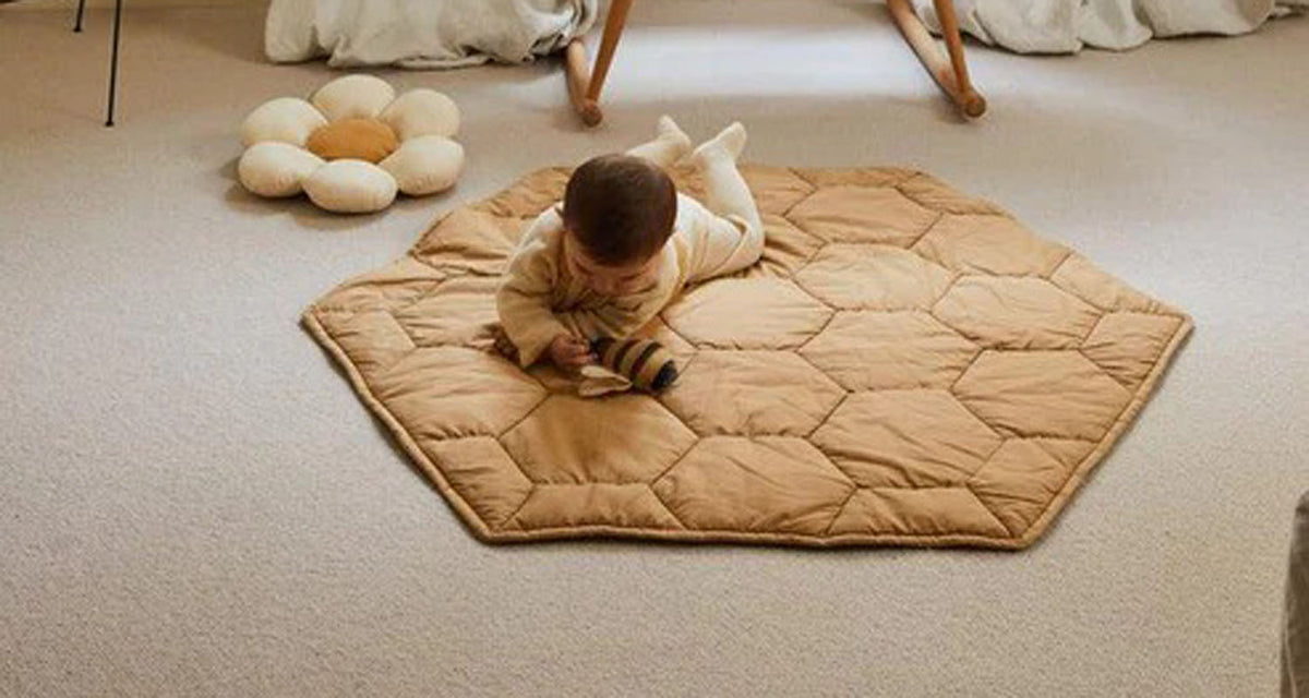 Playmat Honeycomb by Lorena Canals, showing playmat honeycomb in live shot.