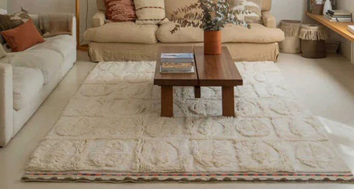 Bahari Wool Rug by Lorena Canals, showing bahari wool rug in live shot.