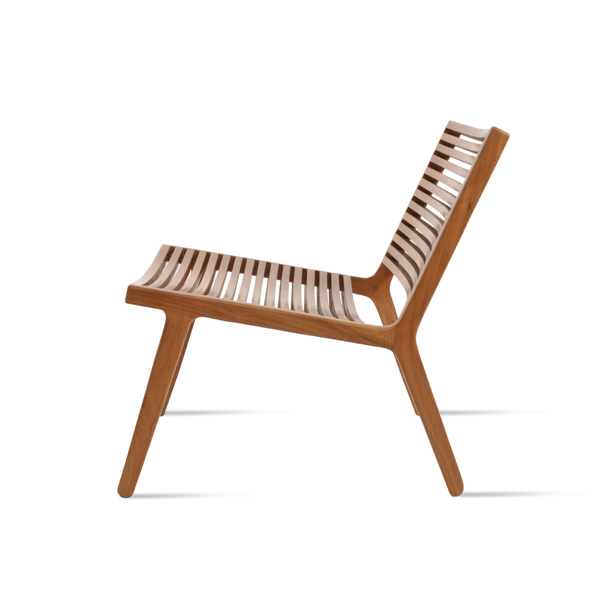 Bali Lounge Chair by SohoConcept, showing side view of bali lounge chair in teak wood.