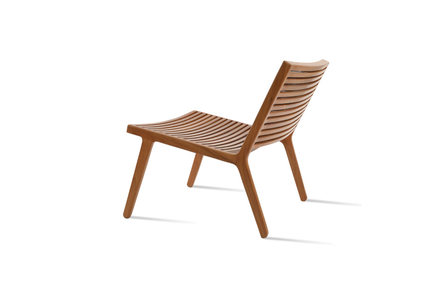 Bali Lounge Chair by SohoConcept, showing back-angle view of bali lounge chair in teak wood.