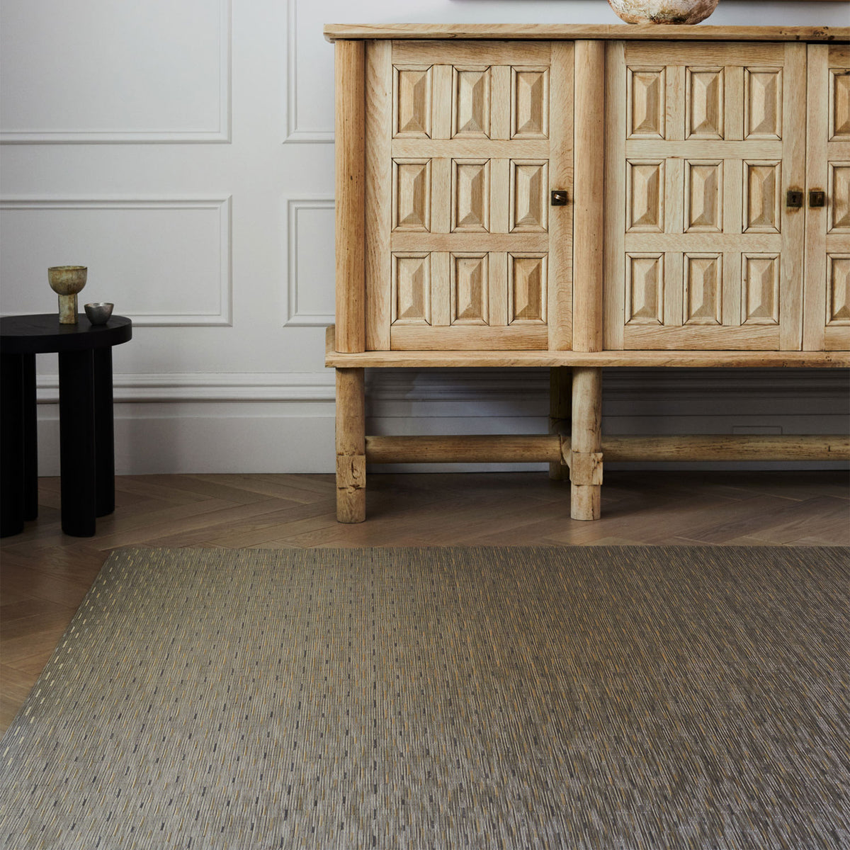 Bamboo Large Rug by Chilewich, showing closeup view of bamboo large rug in live shot.