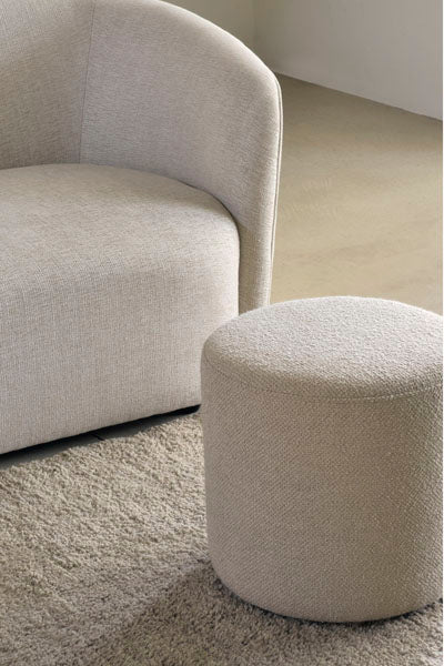 Barrow Pouf by Ethnicraft, showing barrow pouf in live shot.