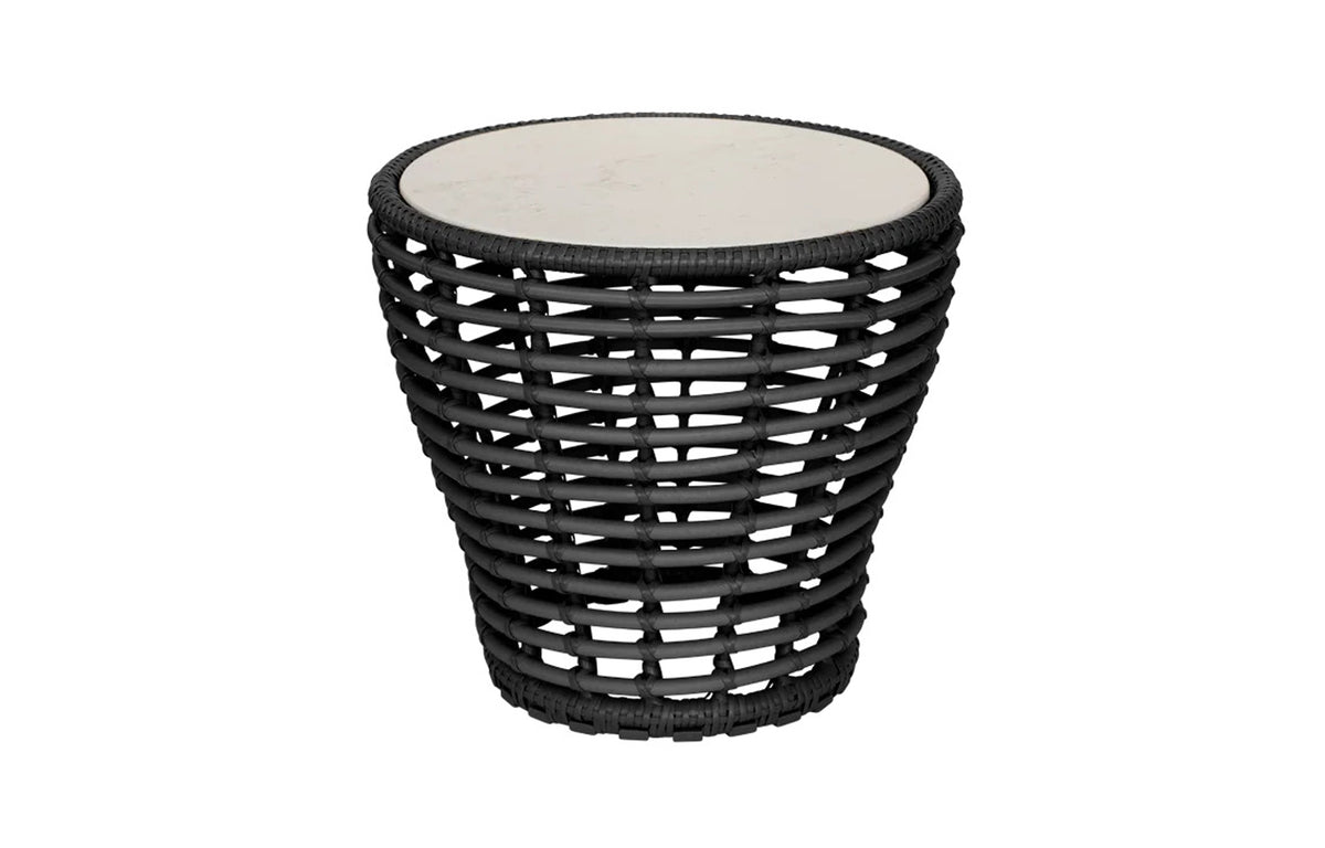 Basket Coffee Table by Cane-Line - Small, Graphite Weave, Travertine Look Ceramic *.