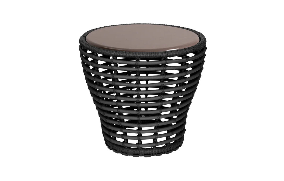 Basket Coffee Table by Cane-Line - Small, Graphite Weave, Taupe Lava Stone Glazed.