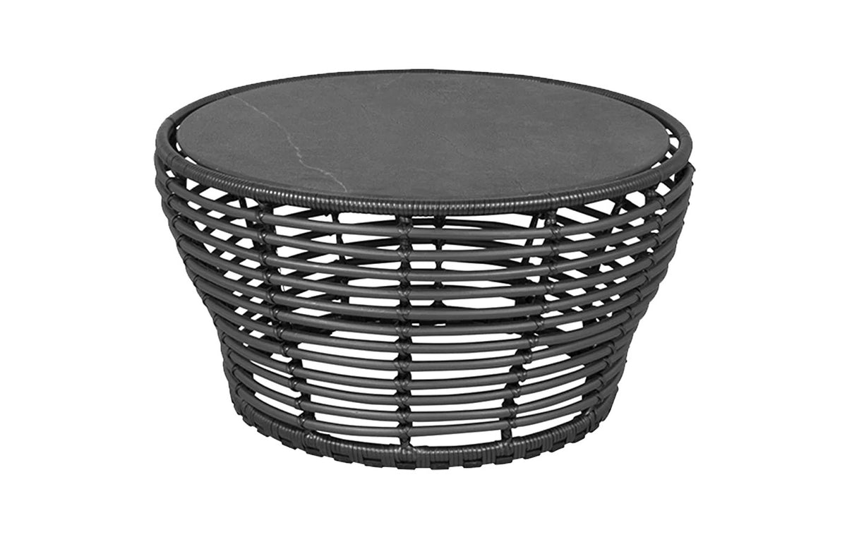 Basket Coffee Table by Cane-Line - Medium, Graphite Weave, Black Fossil Ceramic *.