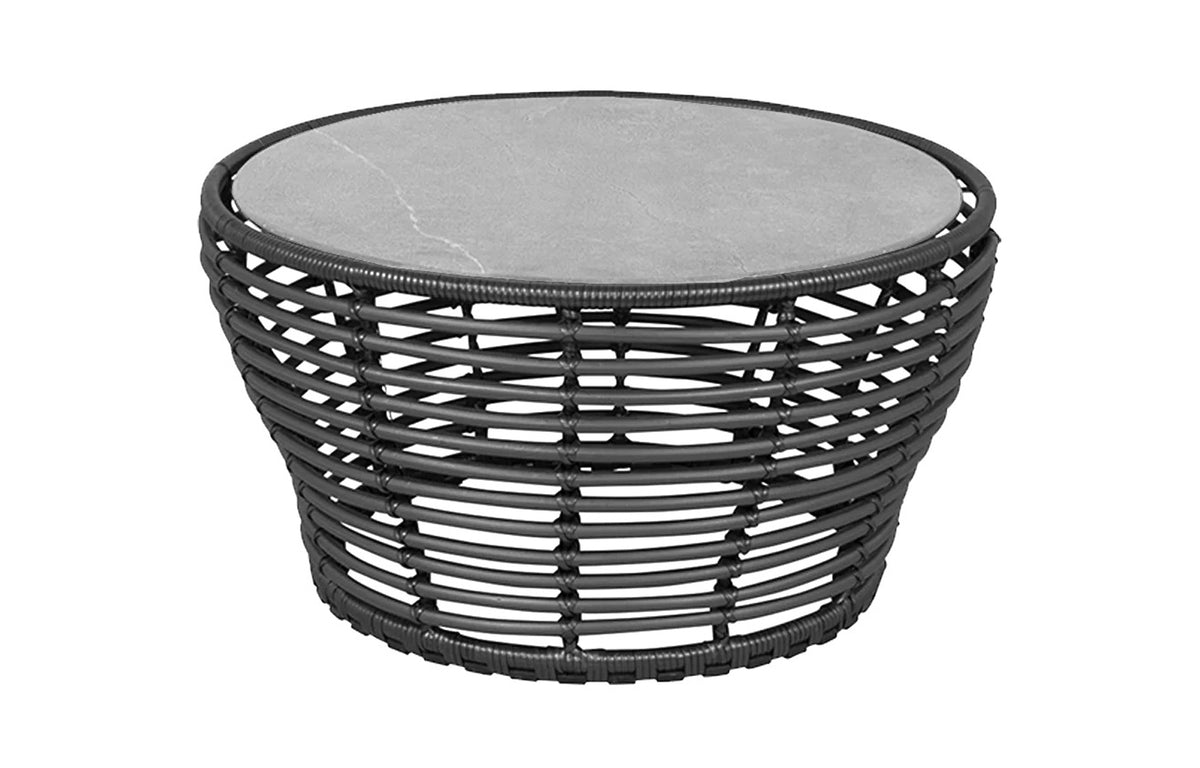 Basket Coffee Table by Cane-Line - Medium, Graphite Weave, Grey Fossil Ceramic *.