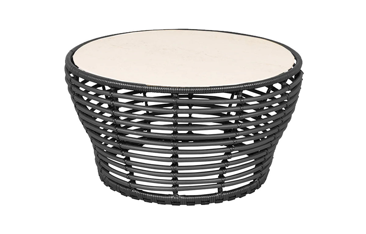 Basket Coffee Table by Cane-Line - Medium, Graphite Weave, Travertine Look Ceramic *.