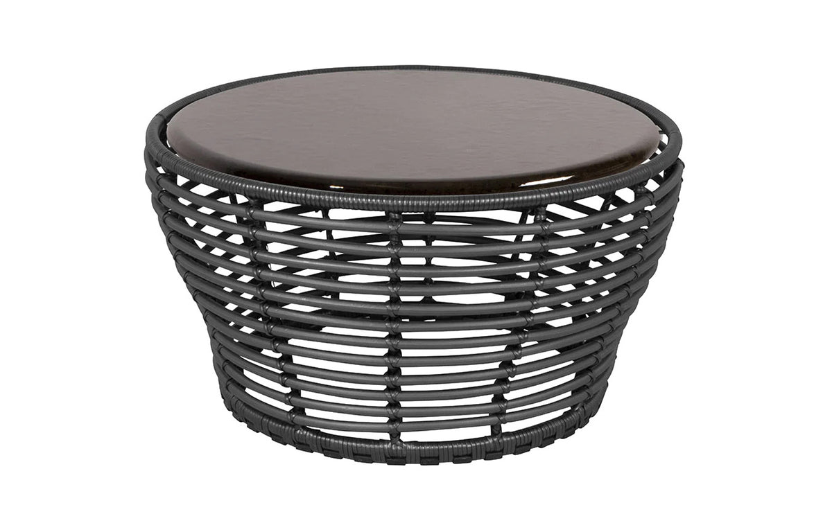 Basket Coffee Table by Cane-Line - Medium, Graphite Weave, Black Lava Stone Glazed.