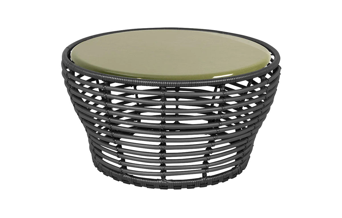 Basket Coffee Table by Cane-Line - Medium, Graphite Weave, Green Lava Stone Glazed.