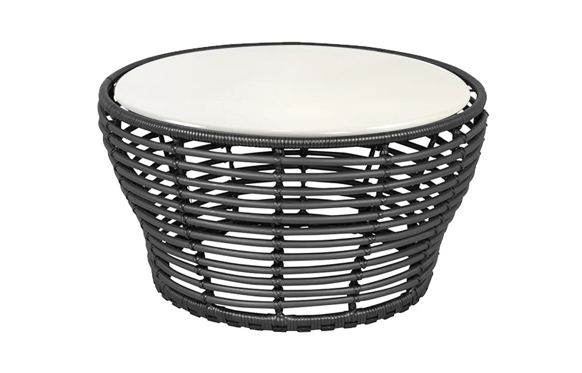 Basket Coffee Table by Cane-Line - Medium, Graphite Weave, Sand Lava Stone Glazed.
