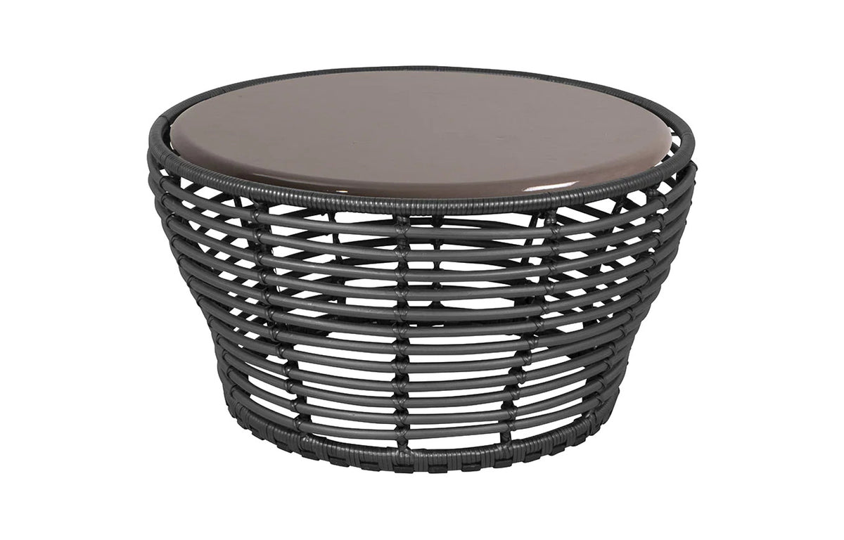 Basket Coffee Table by Cane-Line - Medium, Graphite Weave, Taupe Lava Stone Glazed.