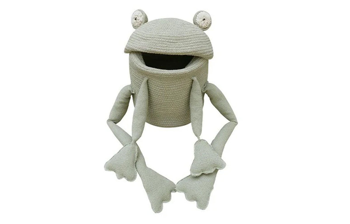 Basket Fred the Frog by Lorena Canals, showing front view of basket fred the frog.