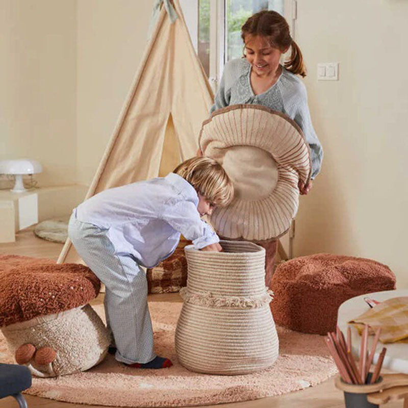 Giant Mushroom Basket by Lorena Canals, showing giant mushroom basket in live shot.