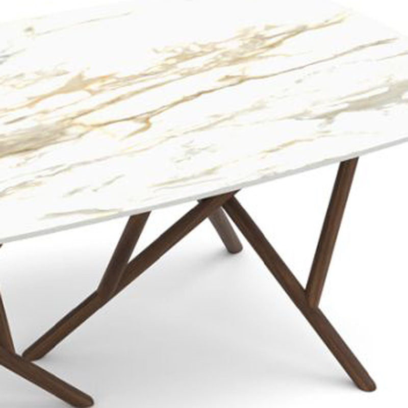 Baton Sintered Stone Top Boat Shaped Table by Copeland Furniture, showing closeup view of baton sintered stone top boat shaped table.
