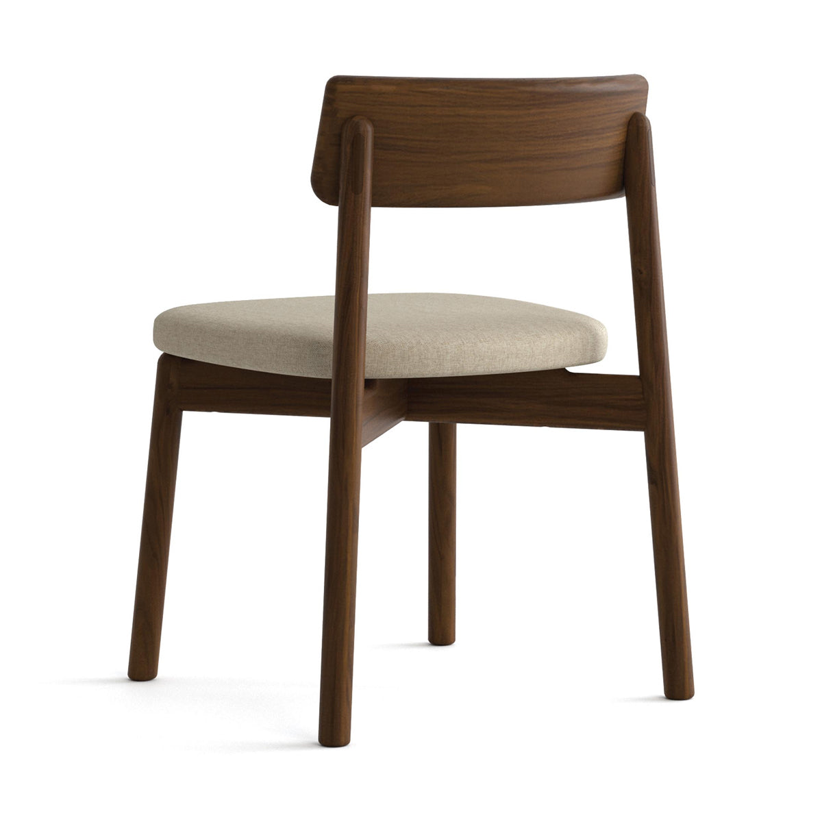 Baton Dining Upholstered Seat Chair by Copeland Furniture, showing back angle view of baton dining upholstered seat chair in natural walnut/hemp fabric.