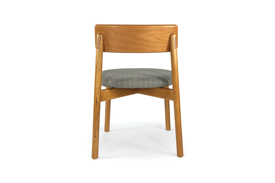 Baton Dining Upholstered Seat Chair - Cherry by Copeland Furniture, showing back view of baton dining upholstered seat chair in natural cherry/hemp fabric.