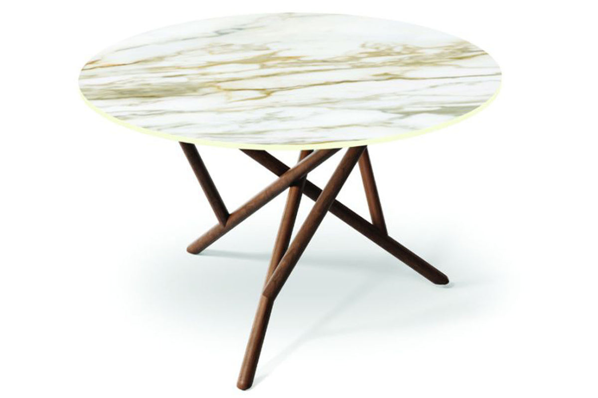 Baton Sintered Stone Top Round Table by Copeland Furniture, showing front view of baton sintered stone top round table.