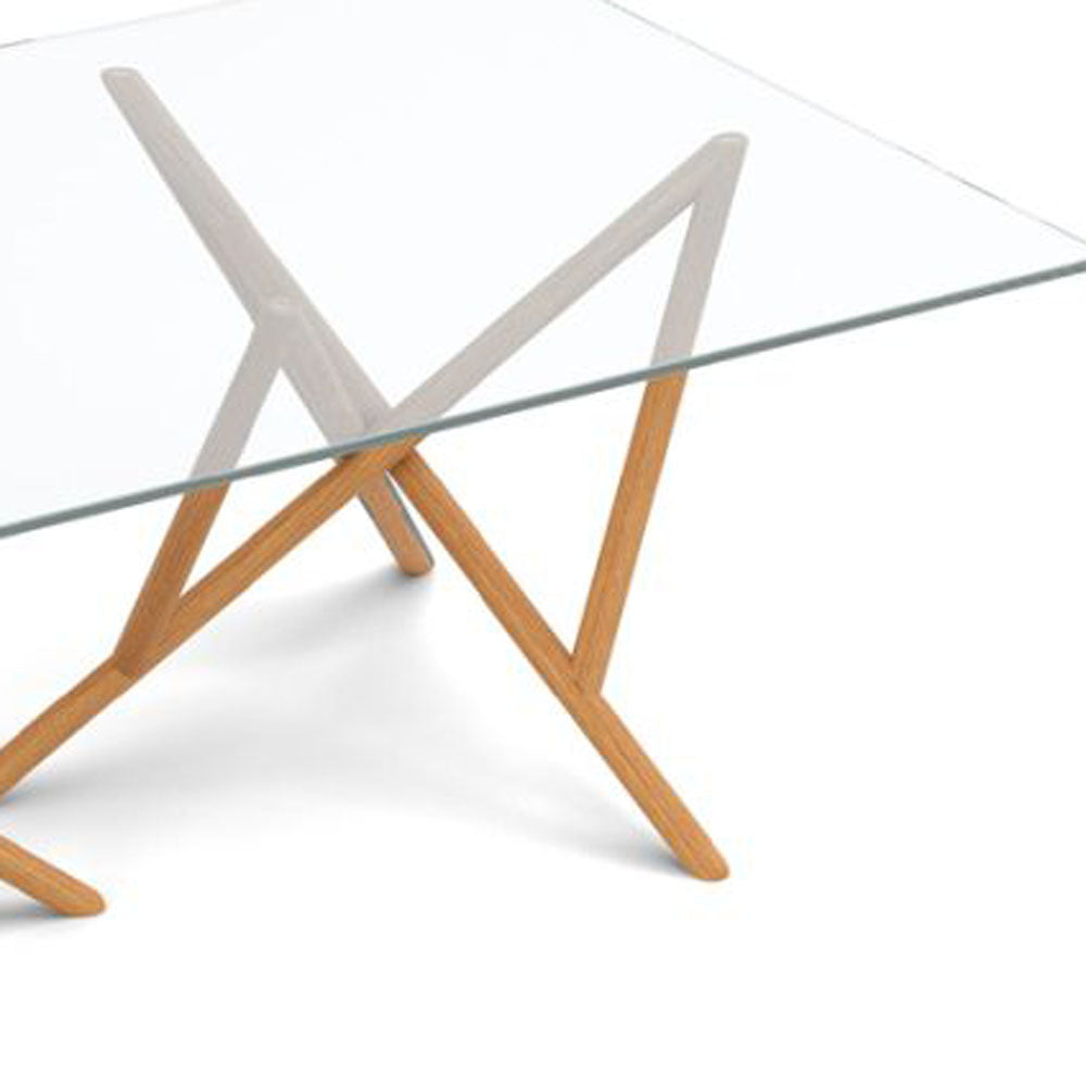 Baton Glass Top Rectangular Tables by Copeland Furniture, showing closeup view of baton glass top rectangular tables.