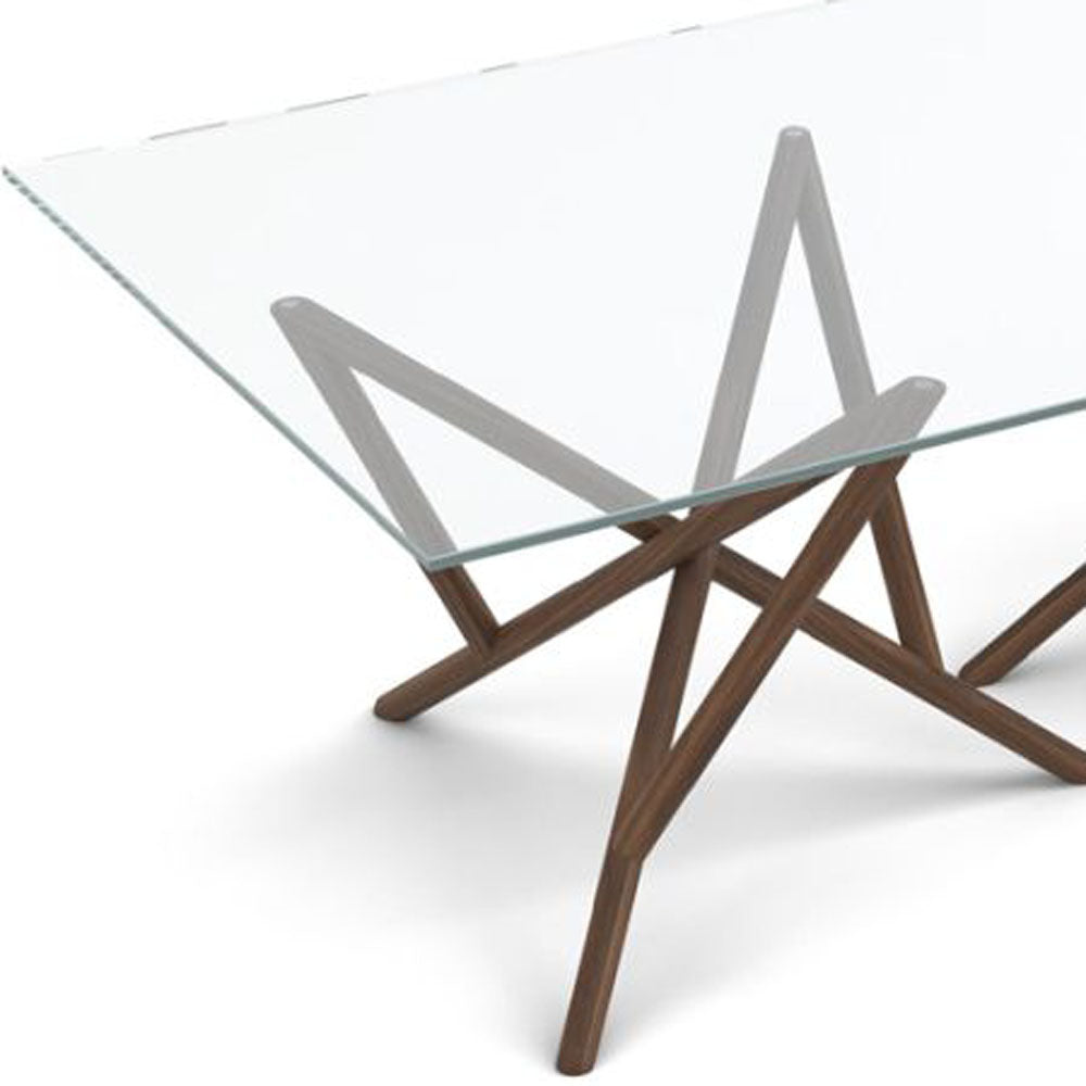 Baton Glass Top Rectangular Tables by Copeland Furniture, showing closeup view of baton glass top rectangular tables.