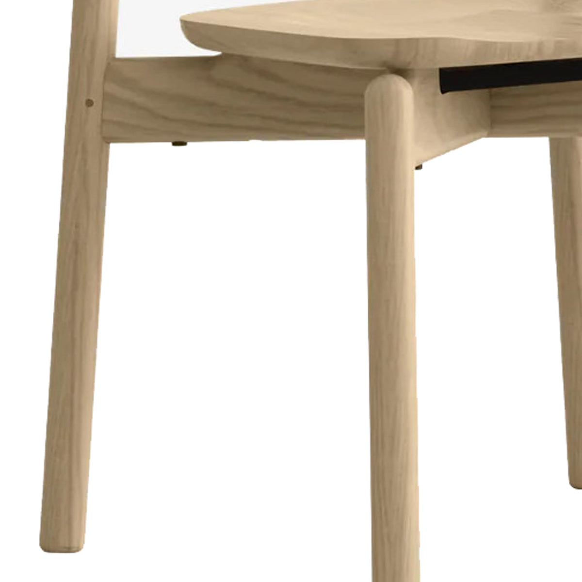 Baton Stackable Chair by Copeland Furniture, showing closeup view of baton stackable chair in natural oak.