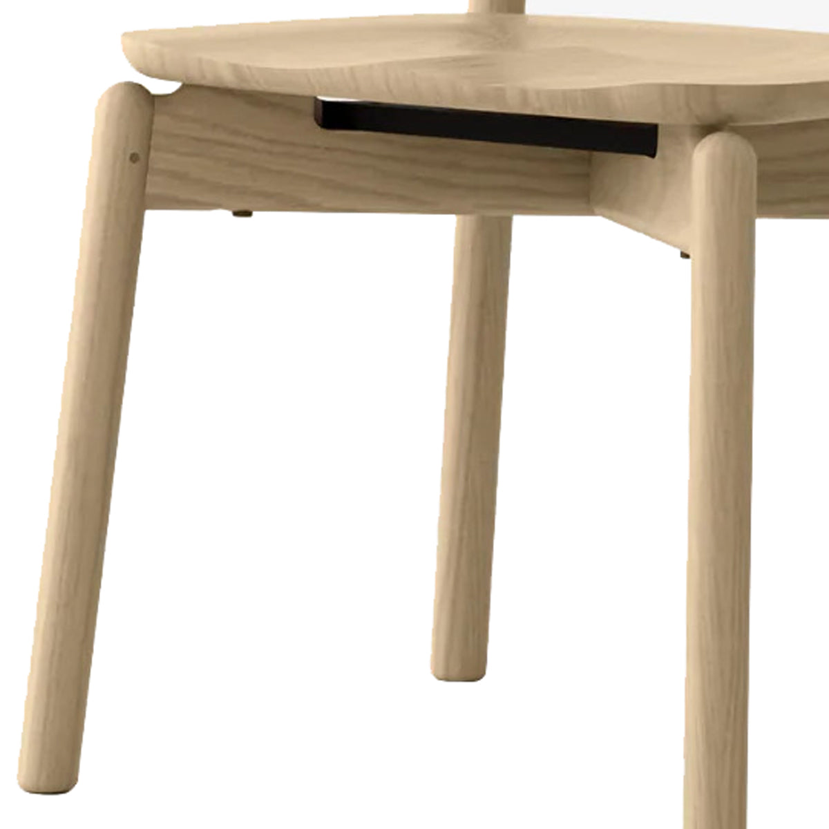 Baton Stackable Chair by Copeland Furniture, showing closeup view of baton stackable chair in natural oak.