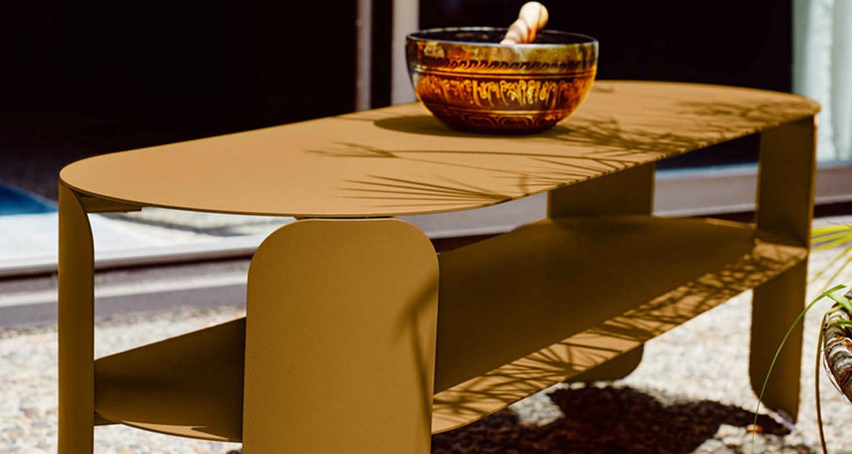 BeBop Low Console Table by Fermob, showing bebop low console table in live shot.