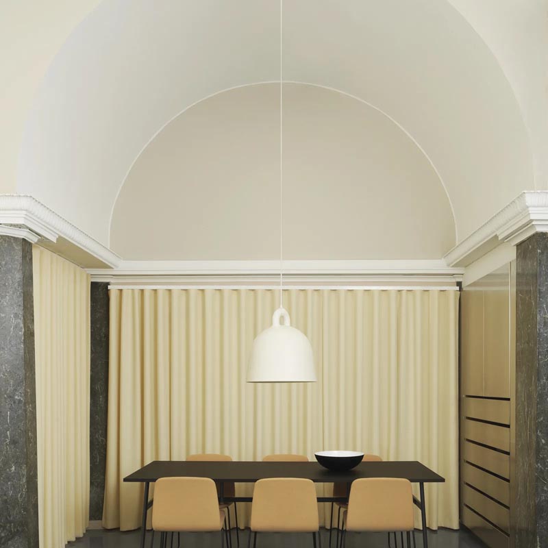 Bell Lamp by Normann Copenhagen, showing bell lamp in live shot.