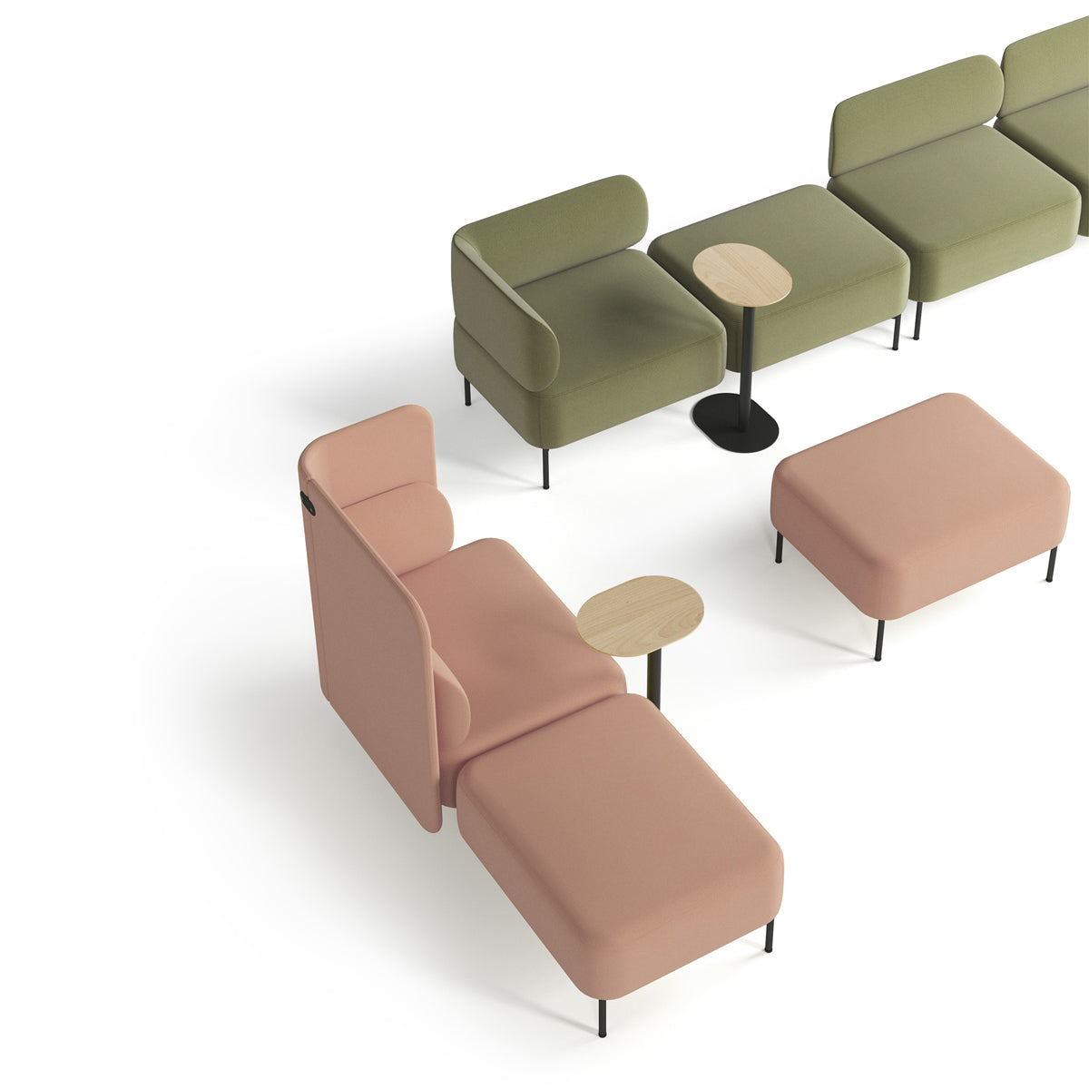 Berirama Pouf by Kollektiff, showing top view of berirama pouf in black metal/upholstery.