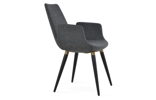 Eiffel Arm Ana Chair-Fabric by SohoConcept - Black Powder Steel with Brass Ring, Camira Blazer Dark Grey Wool.