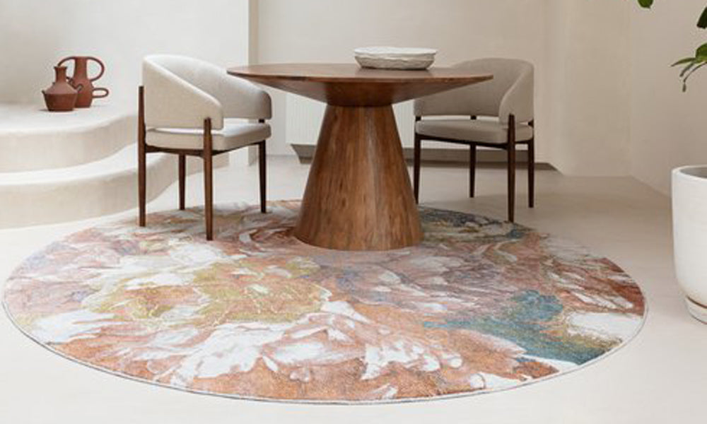 Bloom Woven Rug by Ligne Pure, showing bloom woven rug in live shot.
