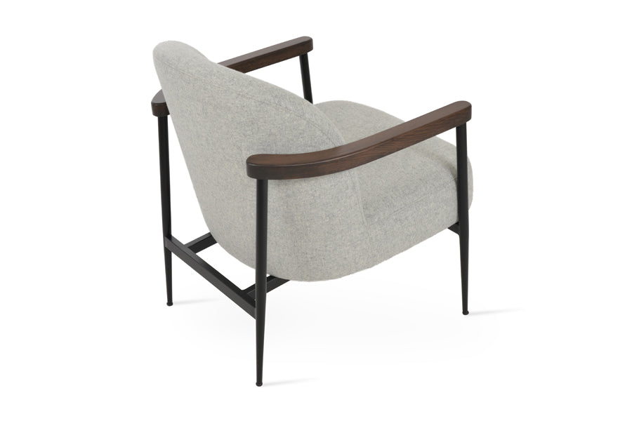 Bloomy Lounge Armchair by SohoConcept, showing back view of bloomy lounge armchair in black powder finish/camira blazer silver wool.