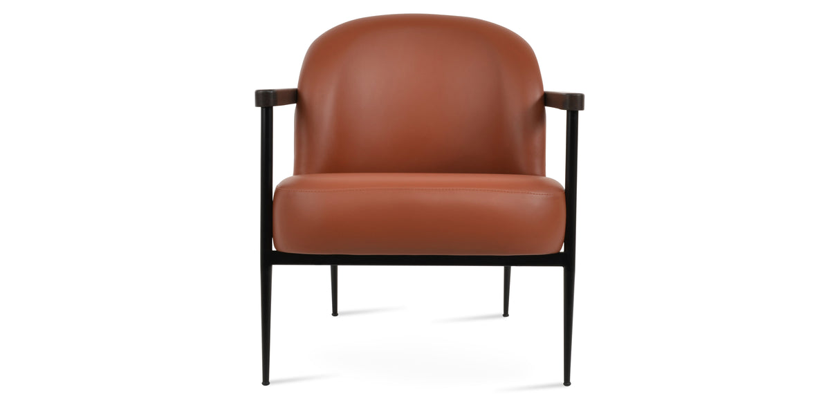 Bloomy Lounge Armchair by SohoConcept, showing front view of bloomy lounge armchair in black powder finish/cinnamon ppm-fr.
