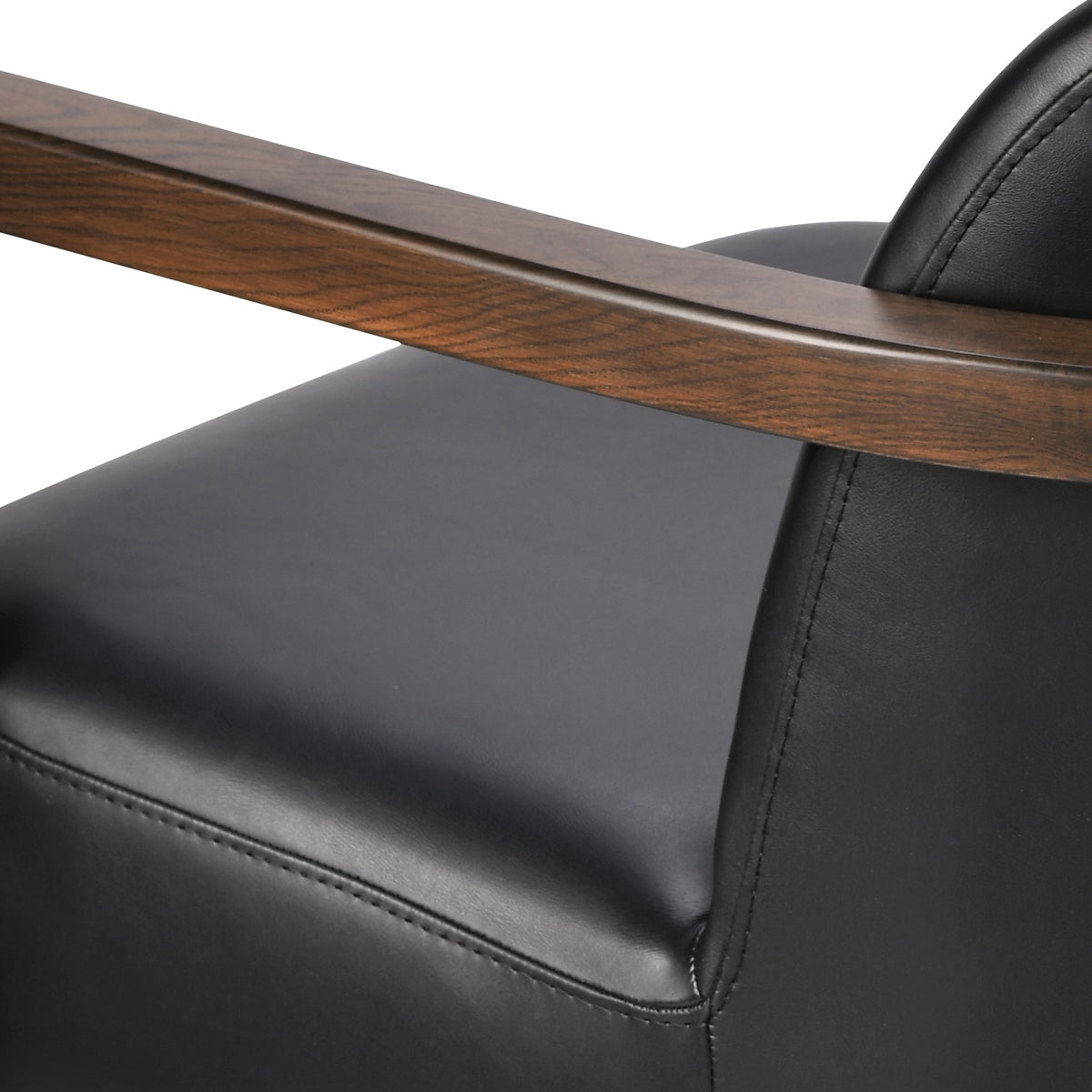 Bloomy Lounge Armchair by SohoConcept, showing closeup view of bloomy lounge armchair in black powder finish/black leatherette.