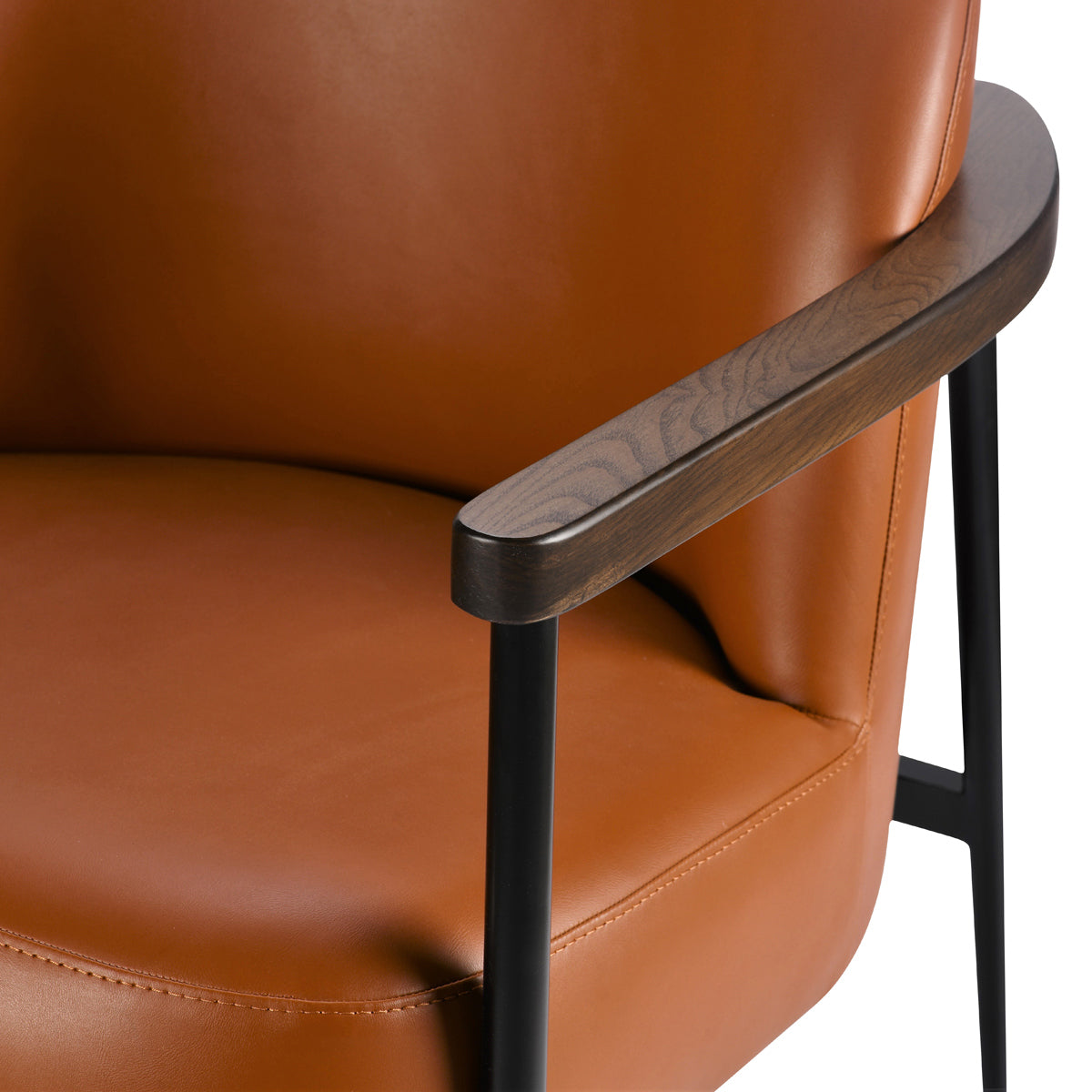 Bloomy Lounge Armchair by SohoConcept, showing closeup view of bloomy lounge armchair in black powder finish/cinnamon ppm-fr.
