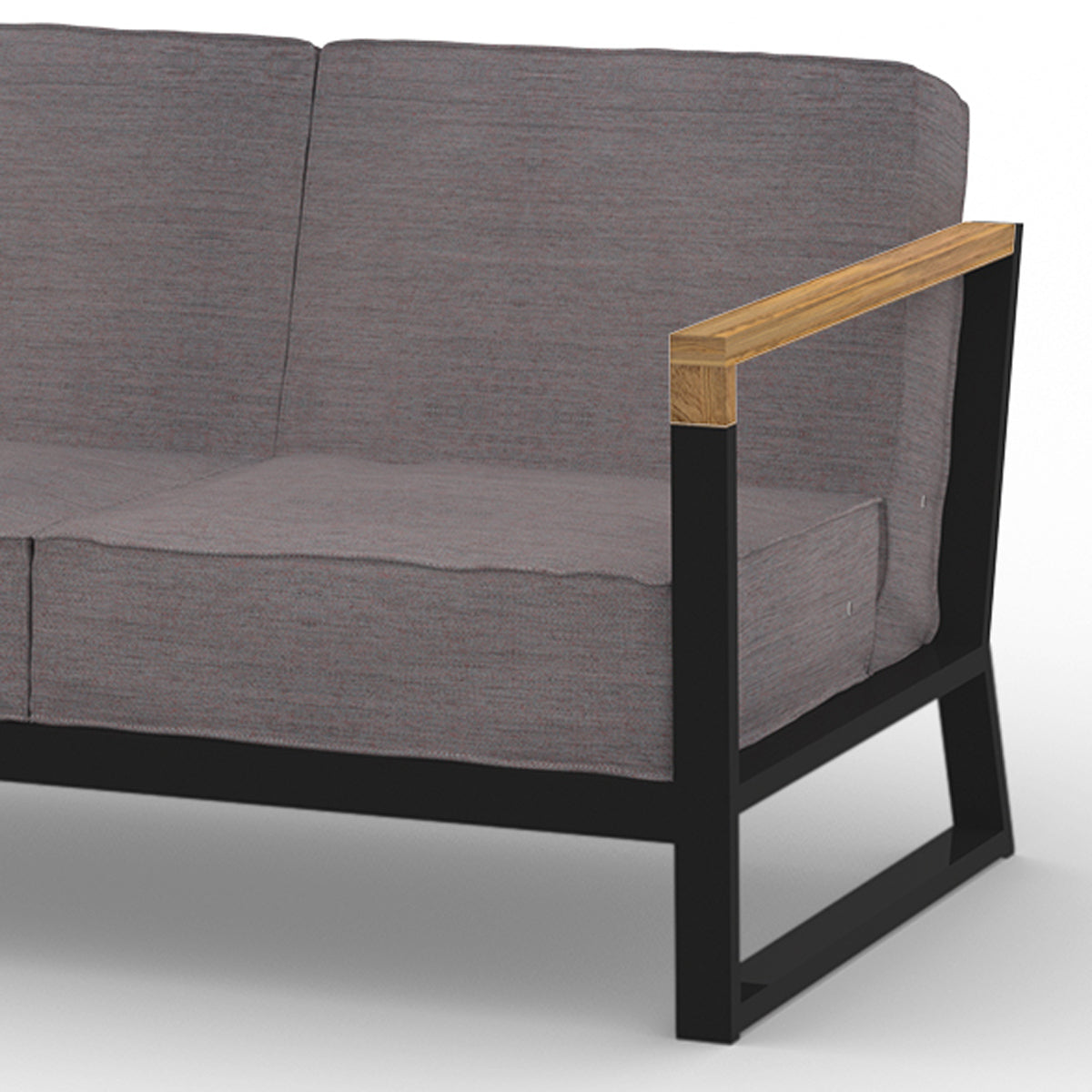 Bondi Beau 2-Seater Left Hand Module by Mamagreen, showing closeup view of bondi beau 2-seater left hand module in ultra durable category m/coral dust agora waterproof cushion.