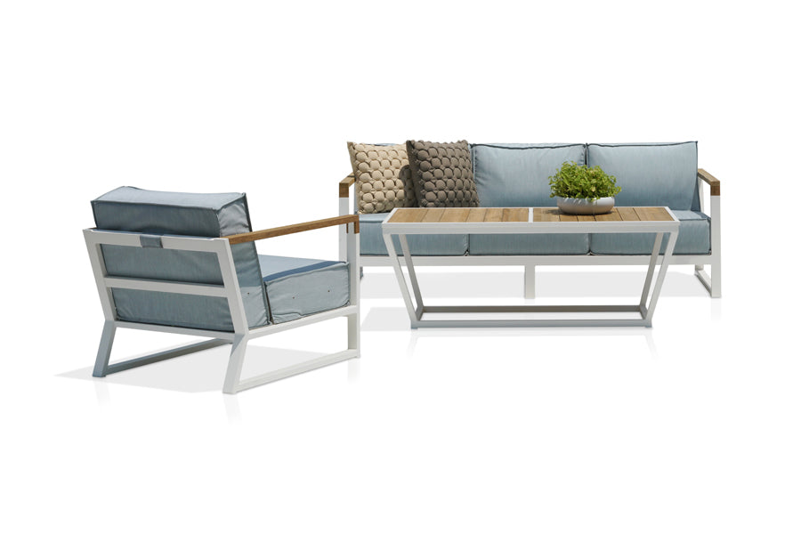 Bondi Beau 3-Seater by Mamagreen, showing front view of bondi beau 3-seater in ultra durable category m/acqua agora waterproof cushion.