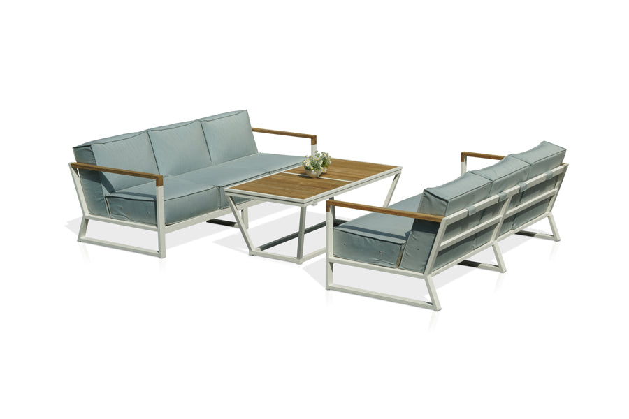Bondi Beau 3-Seater by Mamagreen, showing different angles of bondi beau 3-seaters in ultra durable category m/acqua agora waterproof cushion.