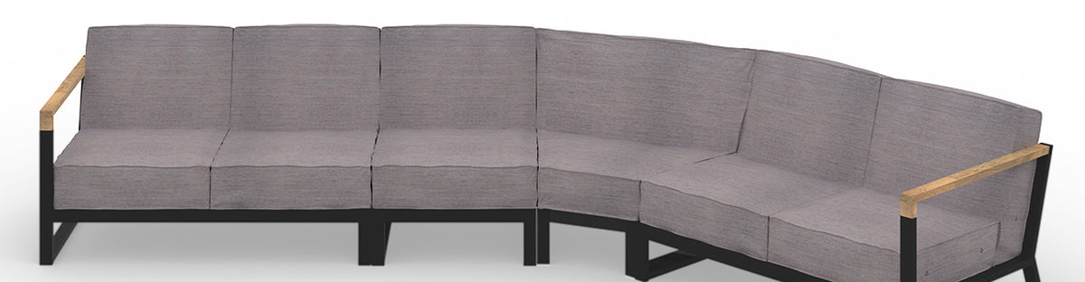 Bondi Beau Configuration 2 by Mamagreen, showing closeup view of bondi beau configuration 2 in ultra durable category m/coral dust agora waterproof cushion.