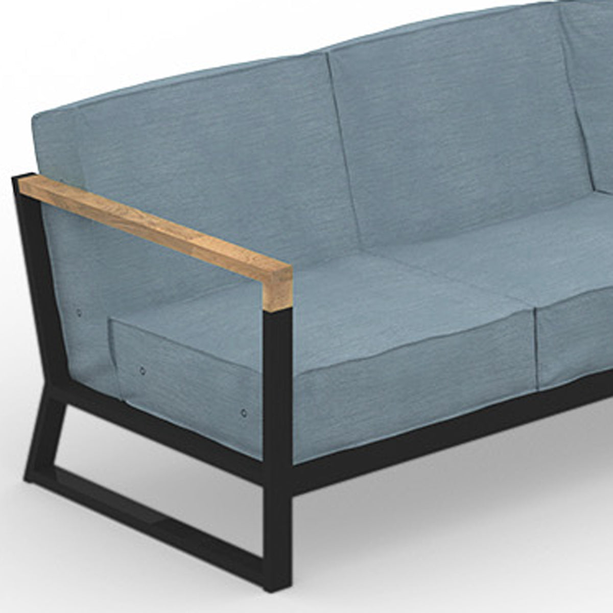 Bondi Beau Configuration 2 by Mamagreen, showing closeup view of bondi beau configuration 2 in gloss category b/acqua agora waterproof cushion.