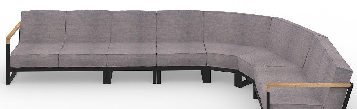 Bondi Beau Configuration 4 by Mamagreen, showing closeup view of bondi beau configuration 4 in ultra durable category m/coral dust agora waterproof cushion.