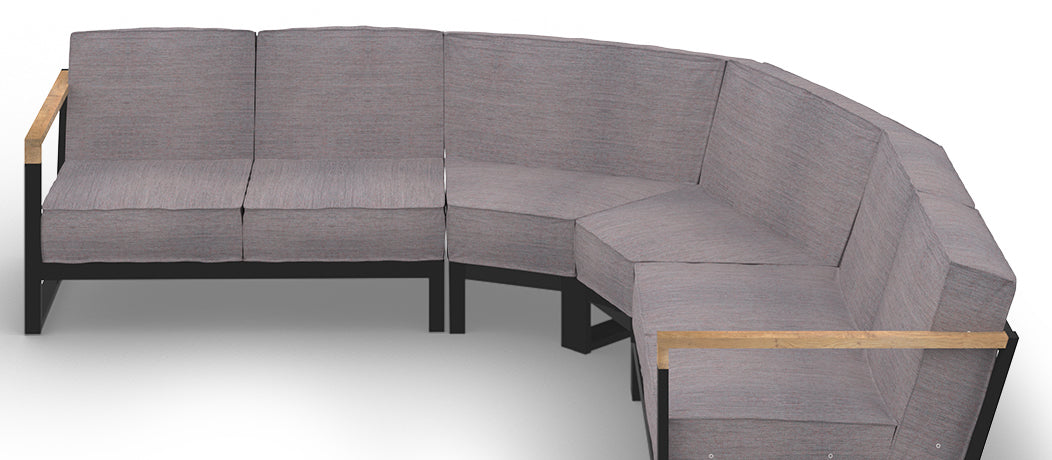 Bondi Beau Configuration 6 by Mamagreen, showing closeup view of bondi beau configuration 6 in ultra durable category m/coral dust agora waterproof cushion.
