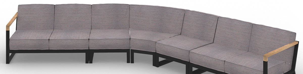 Bondi Beau Configuration 7 by Mamagreen, showing closeup view of bondi beau configuration 7 in ultra durable category m/coral dust agora waterproof cushion.