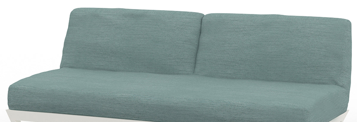 Bondi Belle 2-Seater Sectional Sofa by Mamagreen, showing closeup view of bondi belle 2-seater sectional sofa in ultra durable category m/acqua agora waterproof cushion.