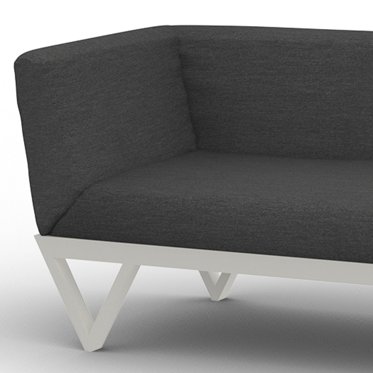 Bondi Belle 2-Seater Sofa by Mamagreen, showing closeup view of bondi belle 2-seater sofa in ultra durable category m/grafito agora waterproof cushion.