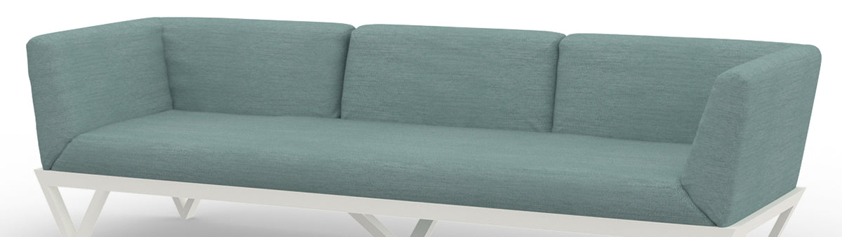 Bondi Belle 3-Seater Sofa by Mamagreen, showing closeup view of bondi belle 3-seater sofa in ultra durable category m/acqua agora waterproof cushion.