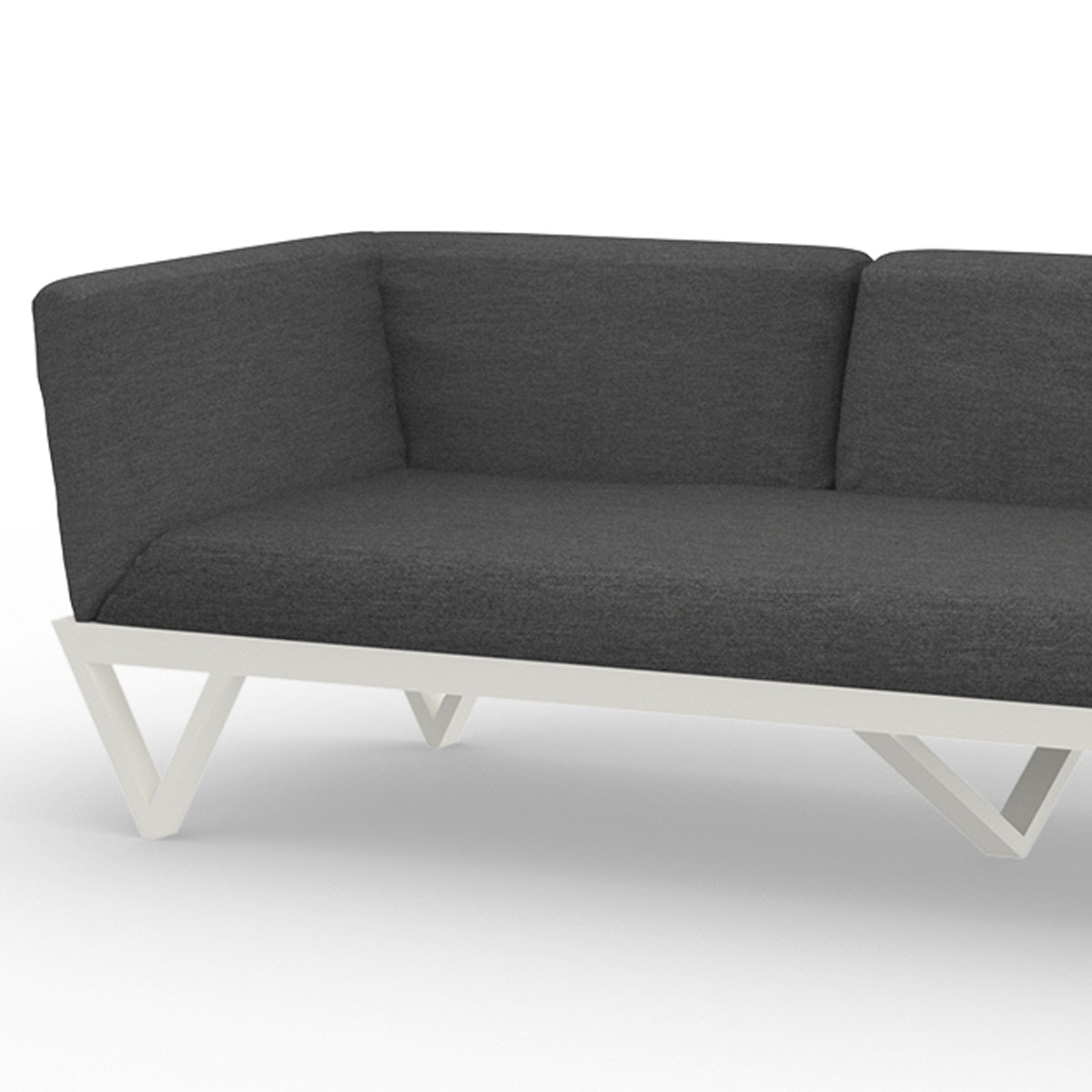 Bondi Belle 3-Seater Sofa by Mamagreen, showing closeup view of bondi belle 3-seater sofa in ultra durable category m/grafito agora waterproof cushion.