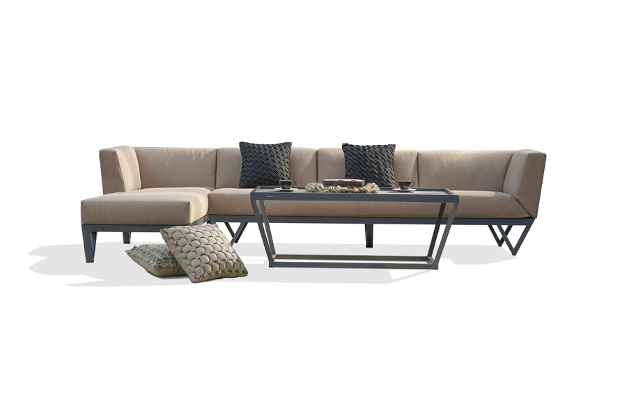 Bondi Belle Left Hand Arm Sectional Sofa Chaise by Mamagreen, showing front view of bondi belle left hand arm sectional sofa chaise in coco agora waterproof cushion.