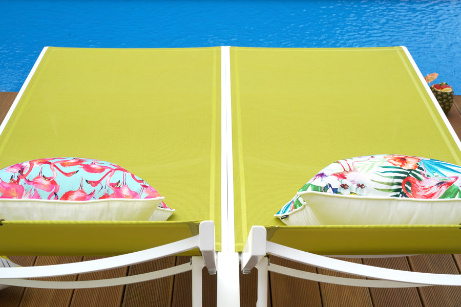 Bondi Double Sling Sunbed by Mamagreen, showing closeup view of bondi double sling sunbed in live shot.