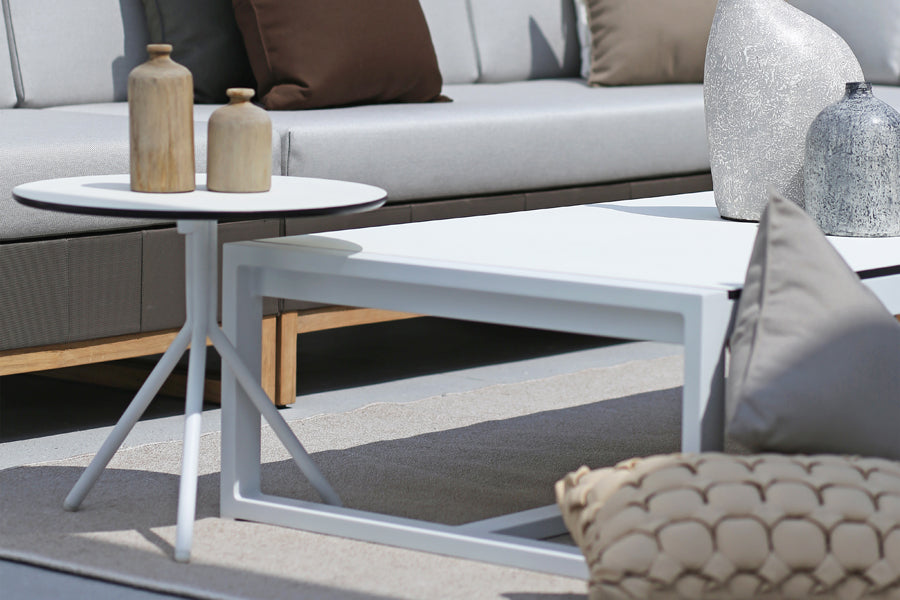 Bono HPL Aluminum Side Table by Mamagreen, showing bono hpl aluminum side table in live shot.